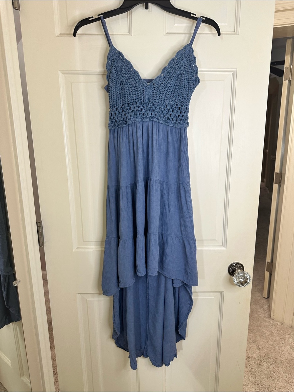 Dusty Blue Crochet High-Low Summer Dress